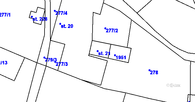 Parcela st. 21 v KÚ Radostín u Sychrova, Katastrální mapa