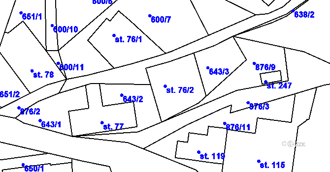 Parcela st. 76/2 v KÚ Radostín u Sychrova, Katastrální mapa