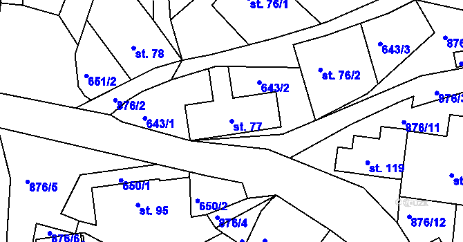 Parcela st. 77 v KÚ Radostín u Sychrova, Katastrální mapa