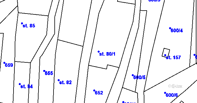Parcela st. 80/1 v KÚ Radostín u Sychrova, Katastrální mapa