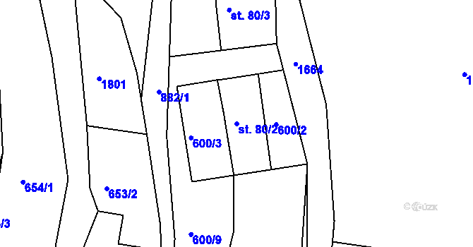 Parcela st. 80/2 v KÚ Radostín u Sychrova, Katastrální mapa