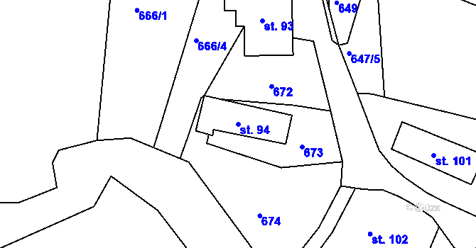 Parcela st. 94 v KÚ Radostín u Sychrova, Katastrální mapa