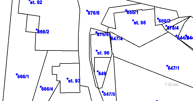 Parcela st. 96 v KÚ Radostín u Sychrova, Katastrální mapa