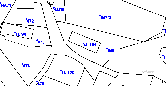 Parcela st. 101 v KÚ Radostín u Sychrova, Katastrální mapa