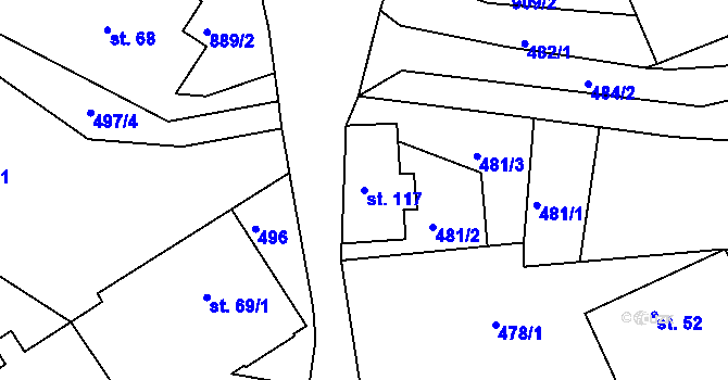 Parcela st. 117 v KÚ Radostín u Sychrova, Katastrální mapa