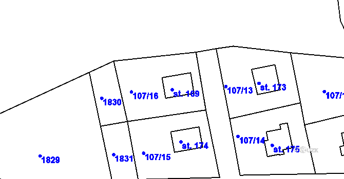 Parcela st. 169 v KÚ Radostín u Sychrova, Katastrální mapa