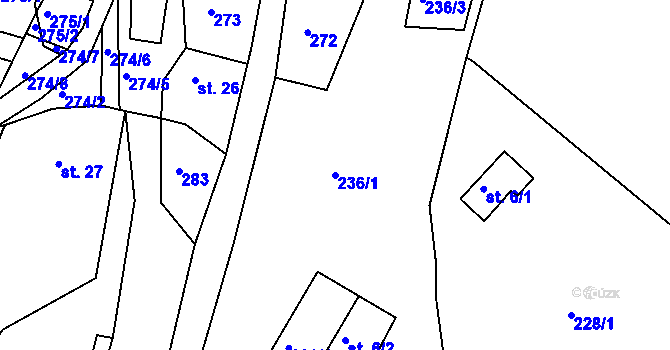 Parcela st. 236/1 v KÚ Radostín u Sychrova, Katastrální mapa