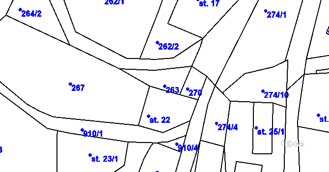 Parcela st. 263 v KÚ Radostín u Sychrova, Katastrální mapa