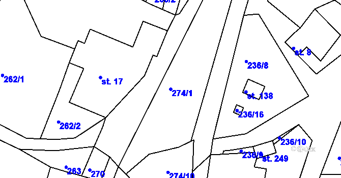 Parcela st. 274/1 v KÚ Radostín u Sychrova, Katastrální mapa
