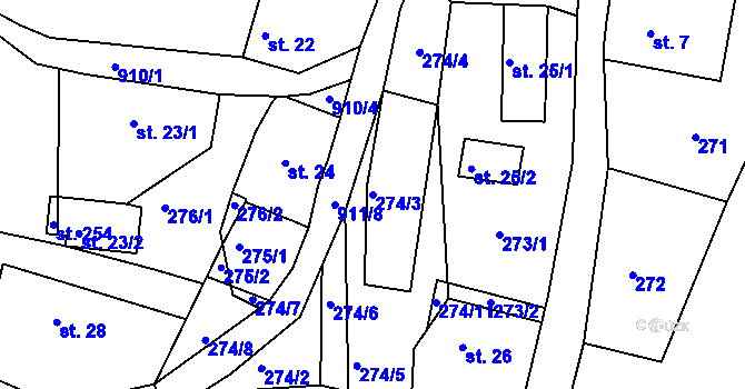 Parcela st. 274/3 v KÚ Radostín u Sychrova, Katastrální mapa