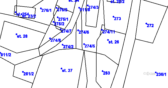 Parcela st. 274/5 v KÚ Radostín u Sychrova, Katastrální mapa