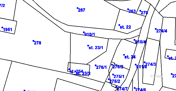 Parcela st. 23/1 v KÚ Radostín u Sychrova, Katastrální mapa