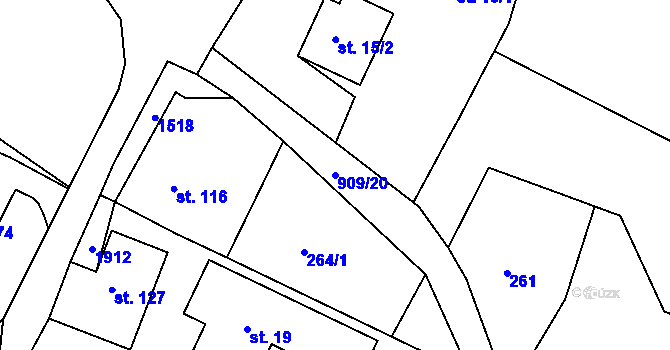Parcela st. 909/20 v KÚ Radostín u Sychrova, Katastrální mapa