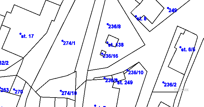 Parcela st. 236/16 v KÚ Radostín u Sychrova, Katastrální mapa