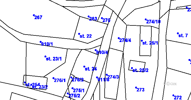Parcela st. 910/4 v KÚ Radostín u Sychrova, Katastrální mapa