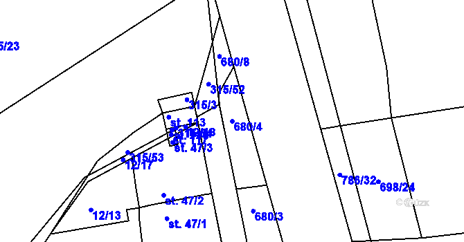 Parcela st. 680/4 v KÚ Radostín u Havlíčkova Brodu, Katastrální mapa