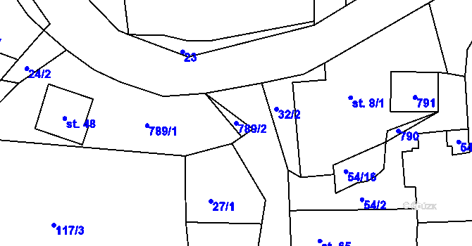 Parcela st. 789/2 v KÚ Radostín u Havlíčkova Brodu, Katastrální mapa