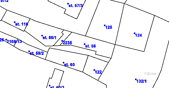 Parcela st. 58 v KÚ Radostín nad Oslavou, Katastrální mapa