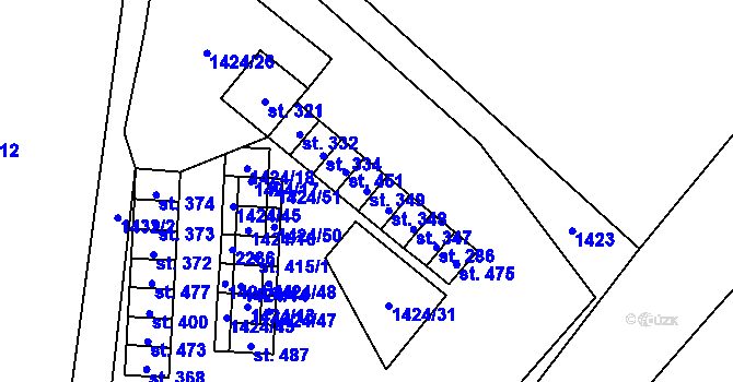 Parcela st. 349 v KÚ Radostín nad Oslavou, Katastrální mapa