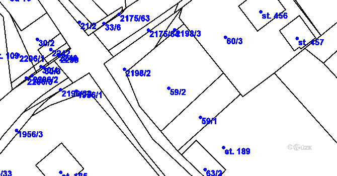 Parcela st. 59/2 v KÚ Radostín nad Oslavou, Katastrální mapa