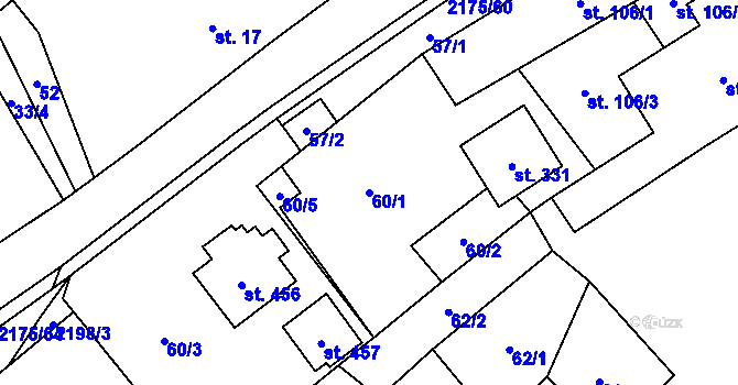 Parcela st. 60/1 v KÚ Radostín nad Oslavou, Katastrální mapa