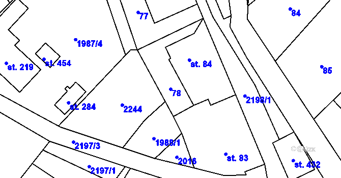 Parcela st. 78 v KÚ Radostín nad Oslavou, Katastrální mapa