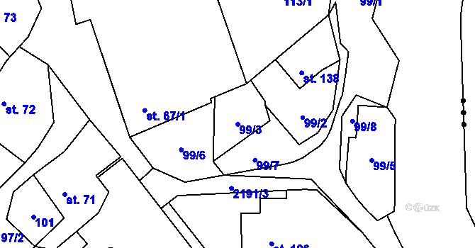 Parcela st. 99/3 v KÚ Radostín nad Oslavou, Katastrální mapa