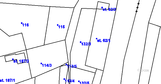 Parcela st. 132/3 v KÚ Radostín nad Oslavou, Katastrální mapa