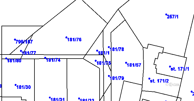 Parcela st. 181/1 v KÚ Radostín nad Oslavou, Katastrální mapa