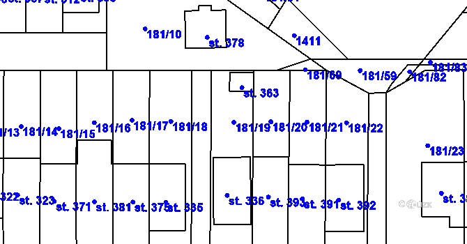 Parcela st. 181/19 v KÚ Radostín nad Oslavou, Katastrální mapa