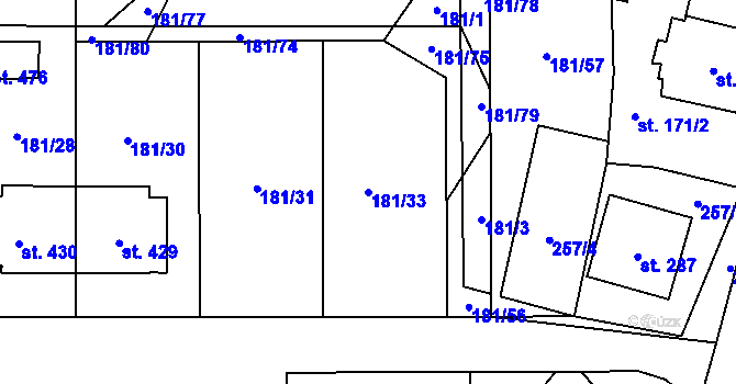 Parcela st. 181/33 v KÚ Radostín nad Oslavou, Katastrální mapa