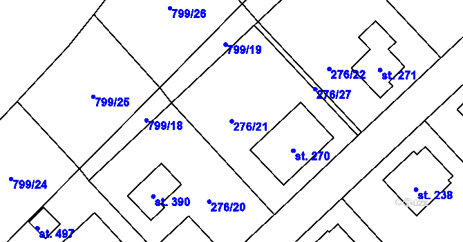Parcela st. 276/21 v KÚ Radostín nad Oslavou, Katastrální mapa