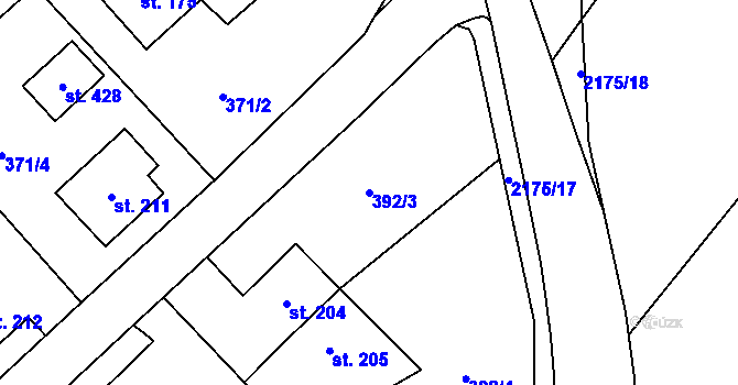 Parcela st. 392/3 v KÚ Radostín nad Oslavou, Katastrální mapa