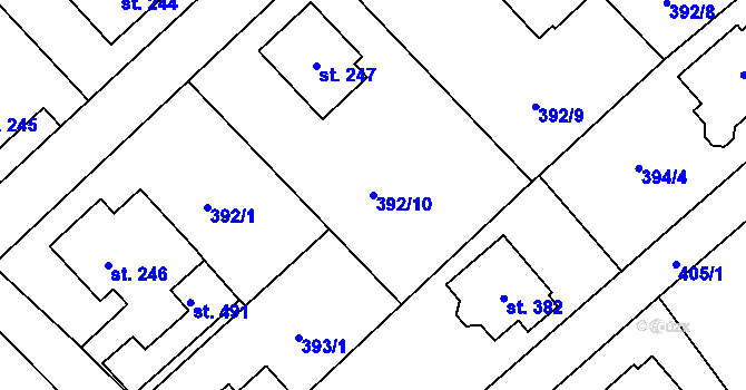 Parcela st. 392/10 v KÚ Radostín nad Oslavou, Katastrální mapa