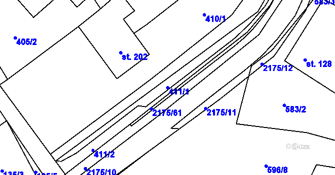 Parcela st. 411/1 v KÚ Radostín nad Oslavou, Katastrální mapa
