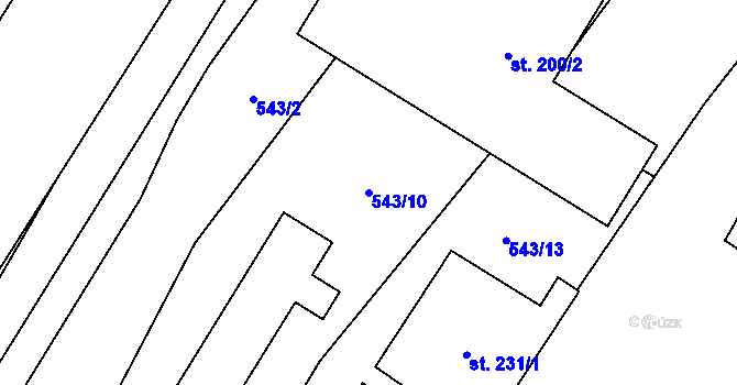 Parcela st. 543/10 v KÚ Radostín nad Oslavou, Katastrální mapa