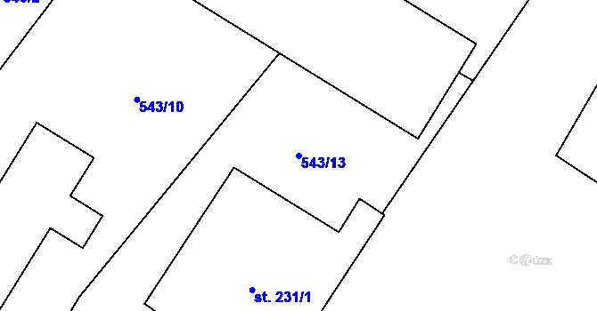 Parcela st. 543/13 v KÚ Radostín nad Oslavou, Katastrální mapa