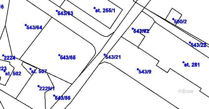 Parcela st. 543/21 v KÚ Radostín nad Oslavou, Katastrální mapa