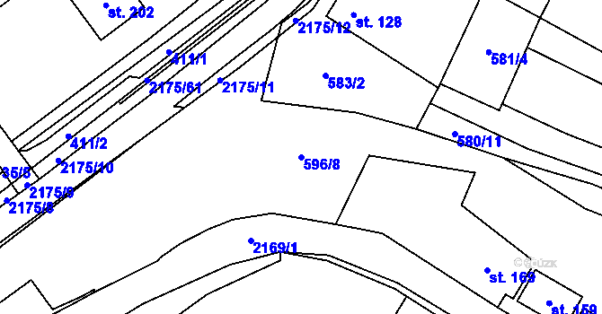 Parcela st. 596/8 v KÚ Radostín nad Oslavou, Katastrální mapa