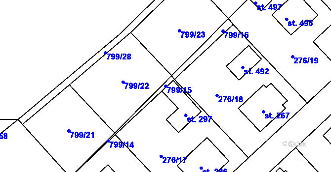 Parcela st. 799/15 v KÚ Radostín nad Oslavou, Katastrální mapa