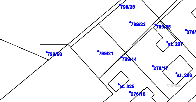 Parcela st. 799/21 v KÚ Radostín nad Oslavou, Katastrální mapa
