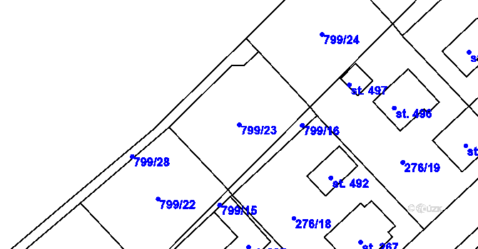Parcela st. 799/23 v KÚ Radostín nad Oslavou, Katastrální mapa