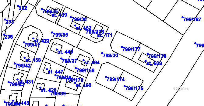Parcela st. 799/30 v KÚ Radostín nad Oslavou, Katastrální mapa
