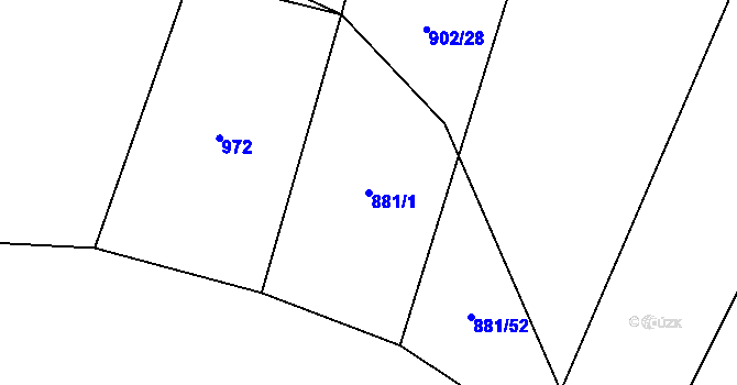 Parcela st. 881/1 v KÚ Radostín nad Oslavou, Katastrální mapa