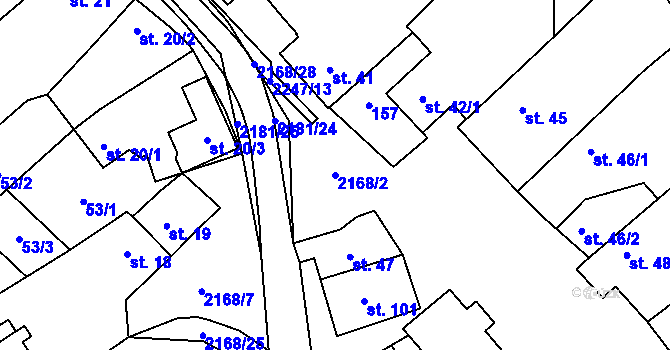 Parcela st. 2168/2 v KÚ Radostín nad Oslavou, Katastrální mapa
