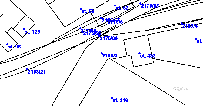 Parcela st. 2168/3 v KÚ Radostín nad Oslavou, Katastrální mapa