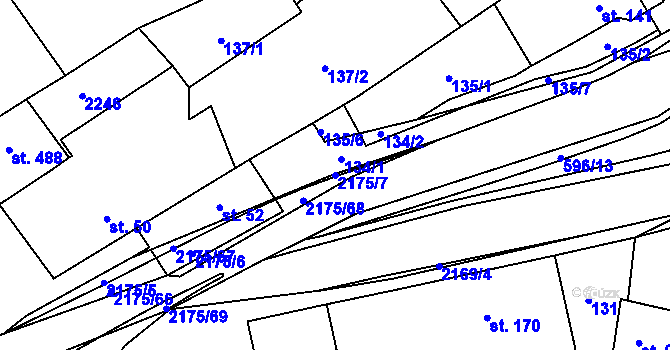 Parcela st. 2175/7 v KÚ Radostín nad Oslavou, Katastrální mapa
