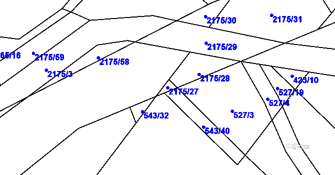 Parcela st. 2175/27 v KÚ Radostín nad Oslavou, Katastrální mapa