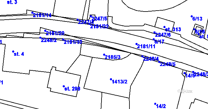 Parcela st. 2185/3 v KÚ Radostín nad Oslavou, Katastrální mapa