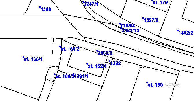 Parcela st. 2185/5 v KÚ Radostín nad Oslavou, Katastrální mapa
